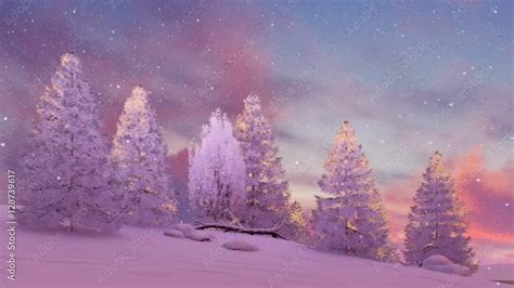 Dreamlike Winter Scenery With Snow Covered Fir Tree Forest Under Scenic