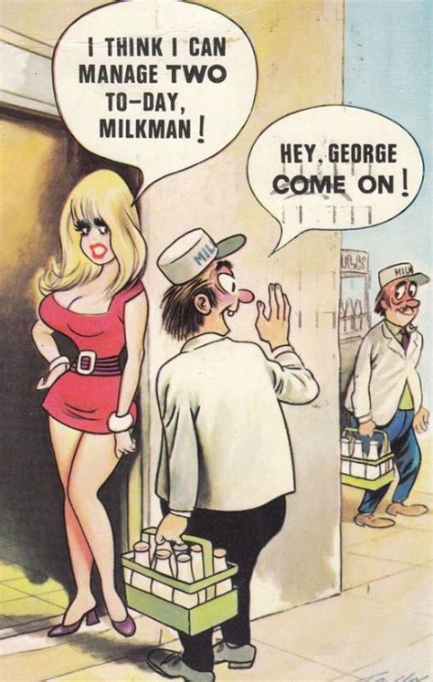 Milkman Delivering Sexy Lady Milk Dairy 1970s Bamforth Comic Humour Postcard Hippostcard