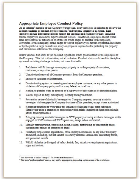 sample policy outlines company expectations  employee conduct