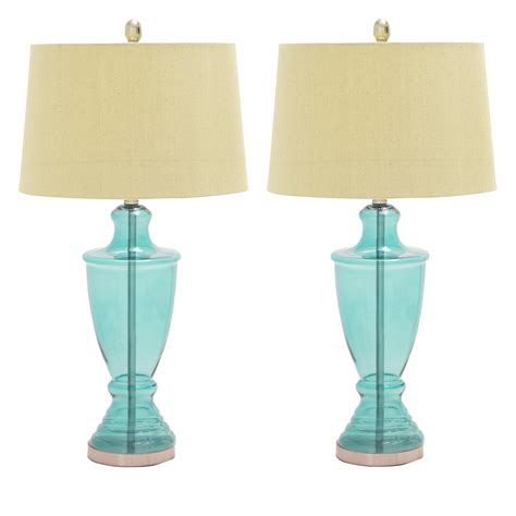 Urban Designs Aqua Blue Glass Table Lamps Set Of Ebay