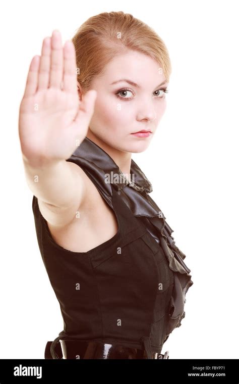 Businesswoman Showing Stop Hand Sign Gesture Stock Photo Alamy
