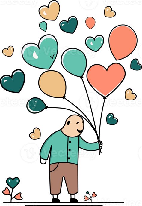 Funny Man Character Holding Colorful Heart Shape Balloons Love Or Valentine Concept 23651730 Png