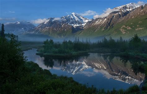 Обои пейзаж горы природа озеро вид красота зеркало Аляска Usa