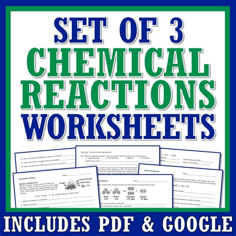 Set Of 3 Chemical Reactions Worksheets Flying Colors Science