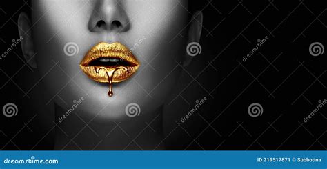 Lipstick Dripping Paint Drips Lipgloss Dripping From Sexy Lips Liquid Gold Metallic Paint