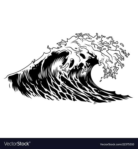 Monochrome Big Ocean Wave Concept Royalty Free Vector Image Ocean Wave