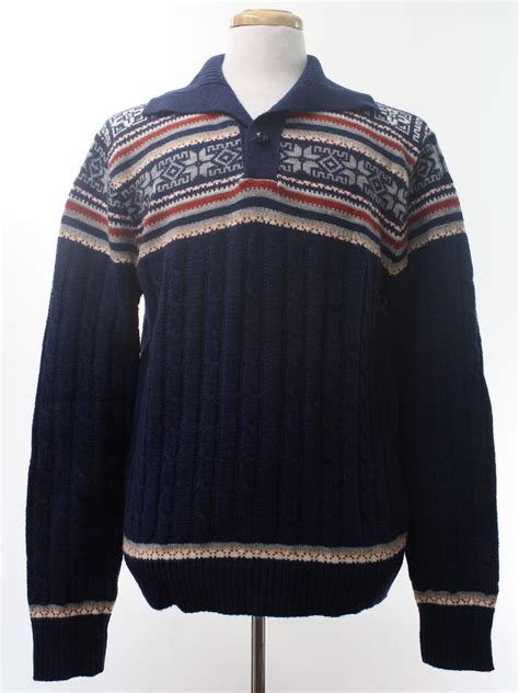 Vintage 1970s Sweater 70s Authentic Vintage Jantzen Mens Navy Blue