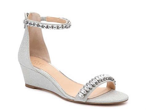 Womens Silver Low Heel 1 2 Evening And Wedding Wedge Sandals Dsw