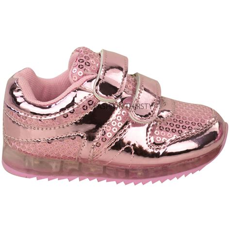 New Girls Kids Babies Led Light Up Trainers Strappy Sneakers Toddler