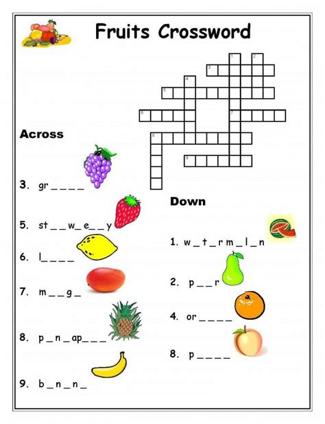 Fruits Crossword Puzzles For Kids Test For Kids English Activities For