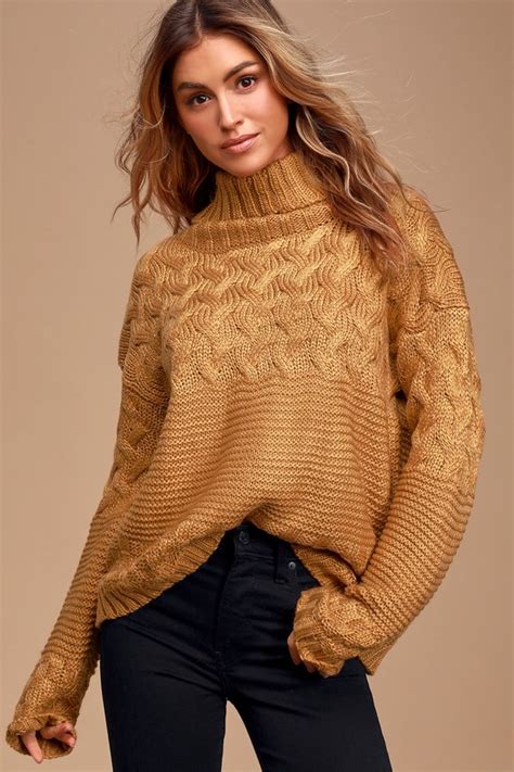 Camel Knit Sweater Turtleneck Sweater Cozy Knit Sweater Lulus