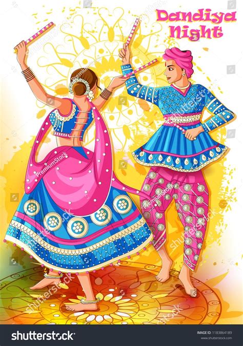 Vector Design Of Indian Couple Playing Garba In Dandiya Night Navratri