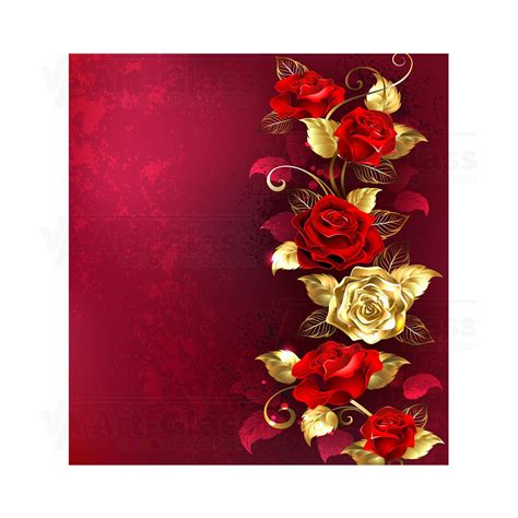 Splashback With A Composition Of Red And Gold Jewelry Roses Any Size