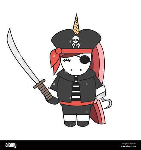 Cute Cartoon Pirate Unicorn With Sword Vector Illustration Stock Vector