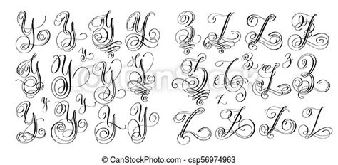 Calligraphy Letters Set Y And Z Script Font Isolated On White Written