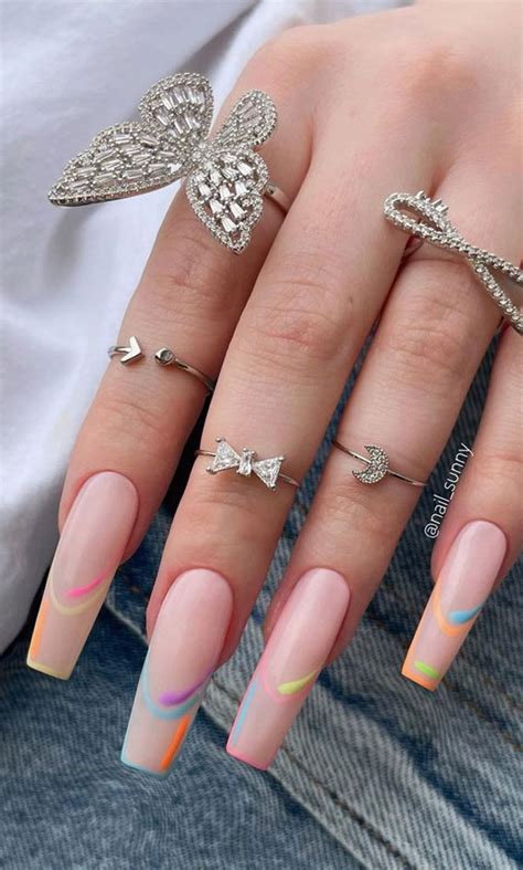Hottest Cute Summer Nail Designs Subtle Colored Outline Coffin Nails