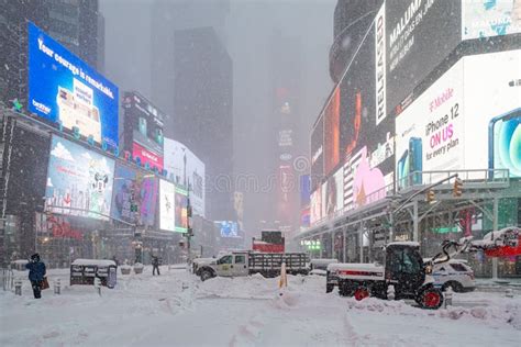 Snow Storm On East Coast New York City Manhattan During Nor Easter