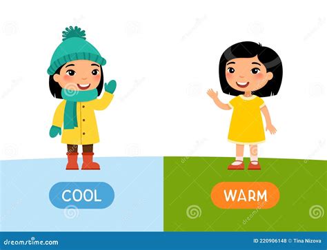 Warm And Cool Antonyms Word Card Vector Template Flashcard For English