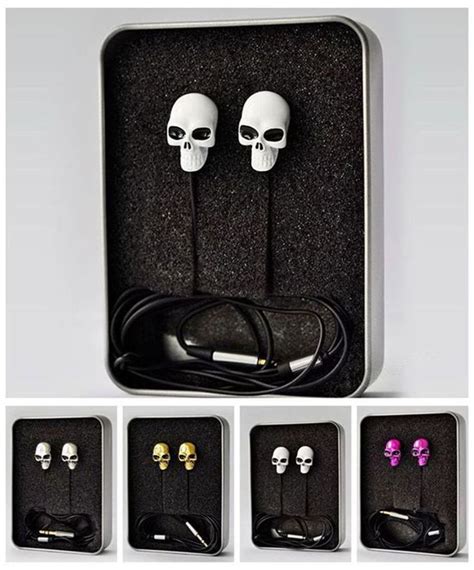 Bulk Order Skull Metal Mini Earphones In Ear Cell Phone Earphone Stereo Earbuds Sports Unique