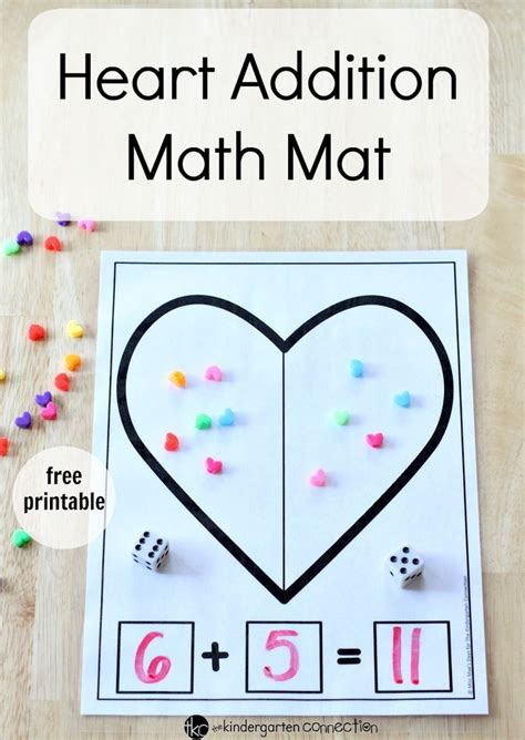 Printable Valentines Heart Addition Math Mat Kindergarten Math