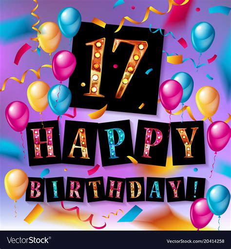 17th birthday celebration with gold balloons Vector Image