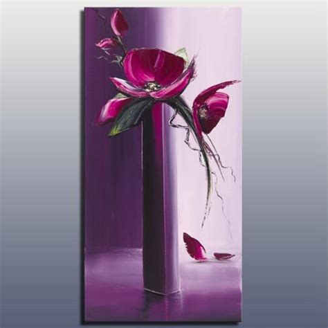 Handpainted Purple Acrylic Floral Paintings Modern