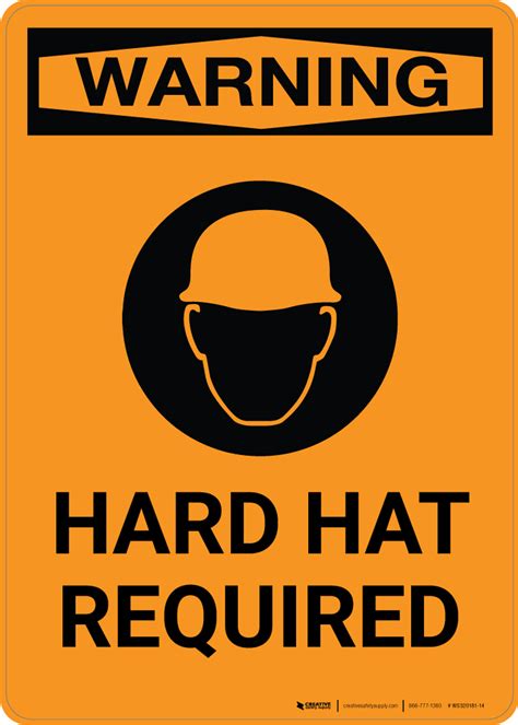 Warning Hard Hat Required With Icon Portrait Wall Sign Creative