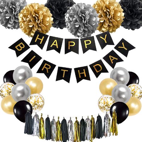 Buy Szhuiher Black And Gold Birthday Decoration Happy Birthday Banner