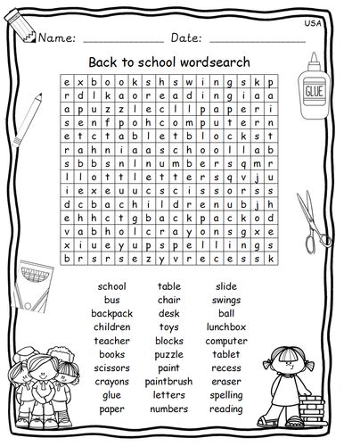 Cute Back To School Uk And Usa Wordsearches With Answers Early