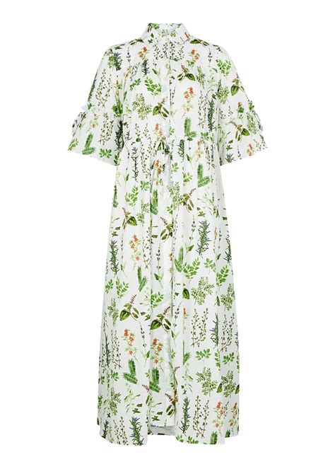 Evi Grintela Marion Voile Floral Print Cotton Maxi Dress Green Editorialist