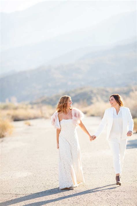 Garden Wedding Meets Desert In Palm Springs Lesbian Elopement Equally Wed Lgbtq Wedding