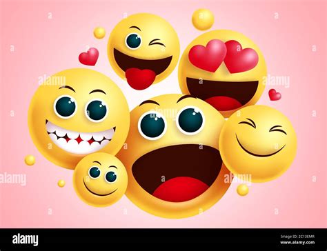 Motif vecteur de groupe emojis smiley. Smileys emoji groupe d'amis avec ...