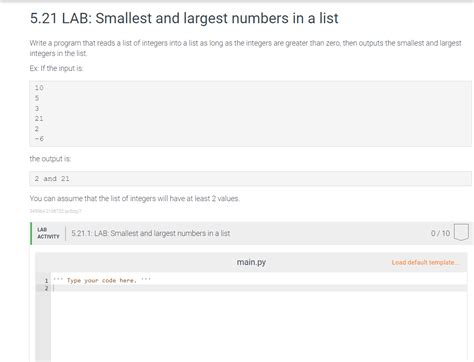 Solved Lab Smallest And Largest Numbers In A List Chegg Com