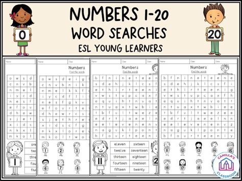 Numbers 1 20 Word Search Teaching Resources