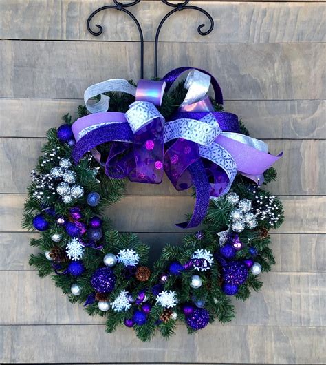 Purple Xmas Wreath Purple Holiday Wreath Large Purple Etsy