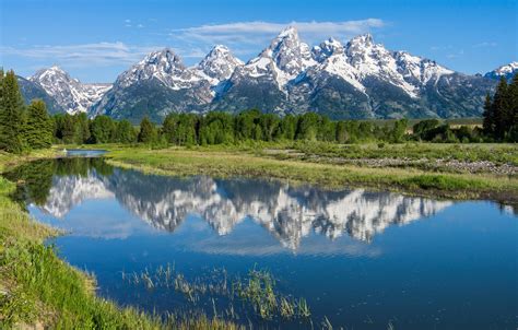 Wallpaper Trees Mountains Reflection River Wyoming Wyoming Grand