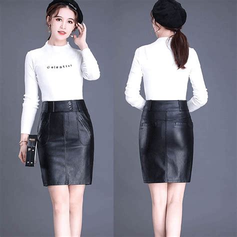 Plus Size Midi Faux Leather Skirt Black High Waist Package Hip Sexy Pencil Skirts Jupe Pu Faldas