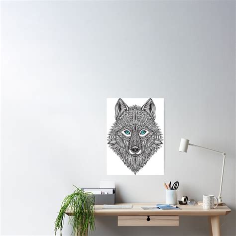 Wolf With Blue Eyes Zentangle Artwork Poster By Paulc71 Redbubble