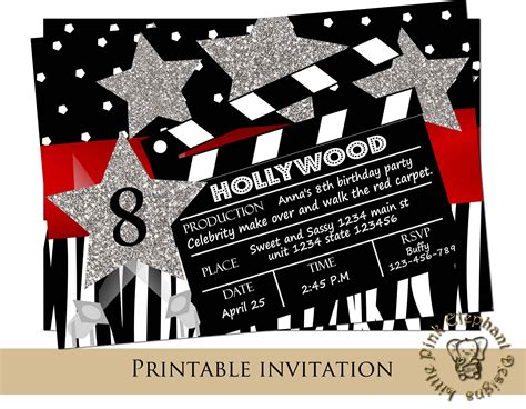 Hollywood Invitation Hollywood Birthday Party Red Carpet Party Etsy