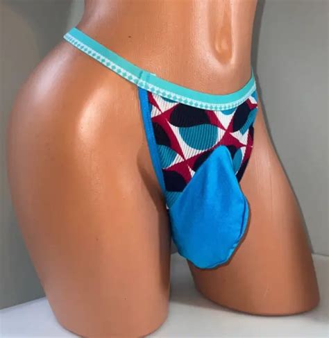 TEAL PRINT SEXY Thong Bikini Sissy Pouch Panties Crossdress Men Xl New PicClick