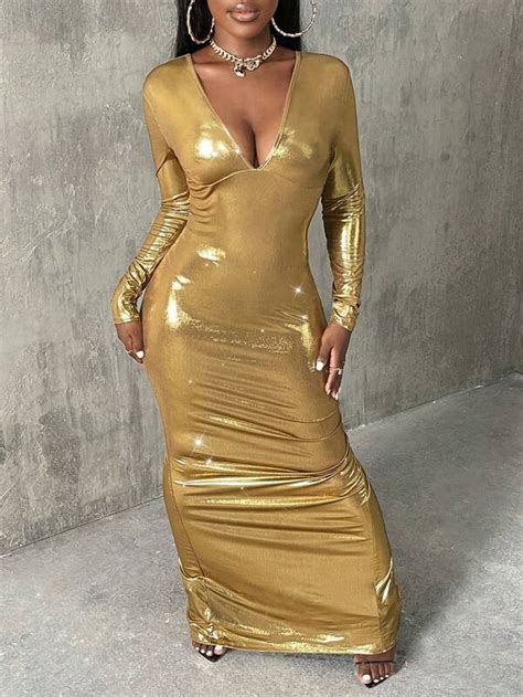 Shein Slayr Ruched Backless Metallic Dress Shein Usa