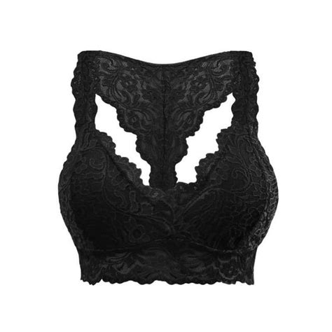 Htnbo Sexy Plus Size Bra For Women Padded Crop Wire Free Lace Solid