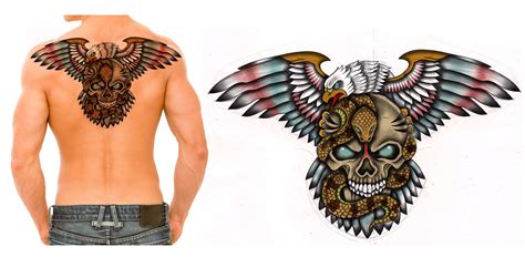 Traditional Eagle With Skull And Rattlesnake Backpiece