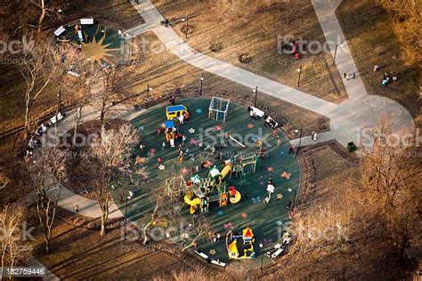 Childrens Playground At Sunset Birds Eye View Stock Photo Download