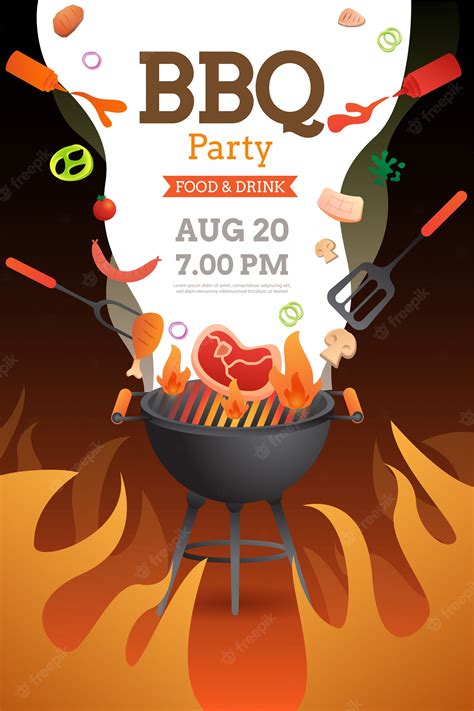 Premium Vector Bbq Party Invitation Card Or Poster Template With Grill
