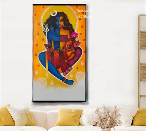 Very Beautiful Original Handmade Abstract Shiva Shakti Shiva Parvati