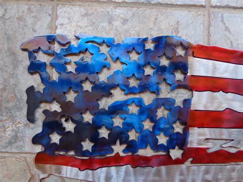 New Tattered And Torn American Battle Flag Plasma Cut Metal Wall Etsy