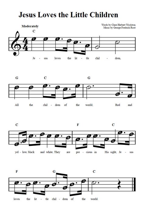 Jesus Loves The Little Children Beginner Sheet Music With Chords And