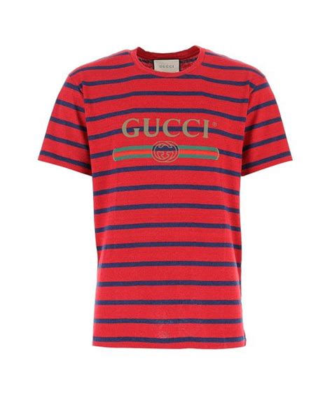 Gucci Logo Striped T Shirt In Red For Men Save Lyst