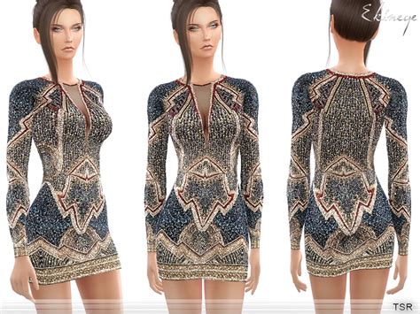 The Sims Resource Beaded Long Sleeve Dress By Ekinege • Sims 4 Downloads